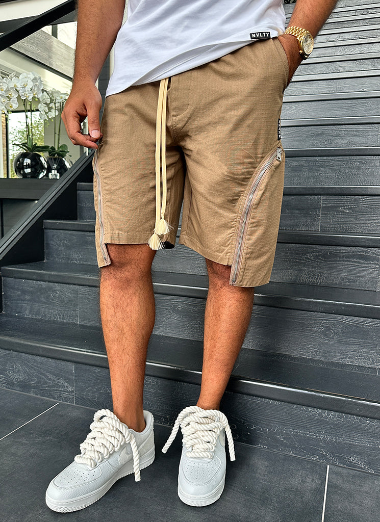 Short cargo vintage à fermeture éclair - Moka
