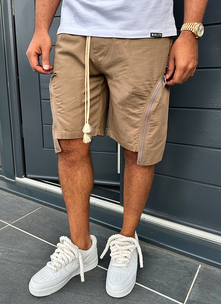 Short cargo vintage à fermeture éclair - Moka