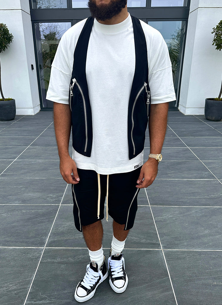 Short cargo vintage à fermeture éclair - Noir