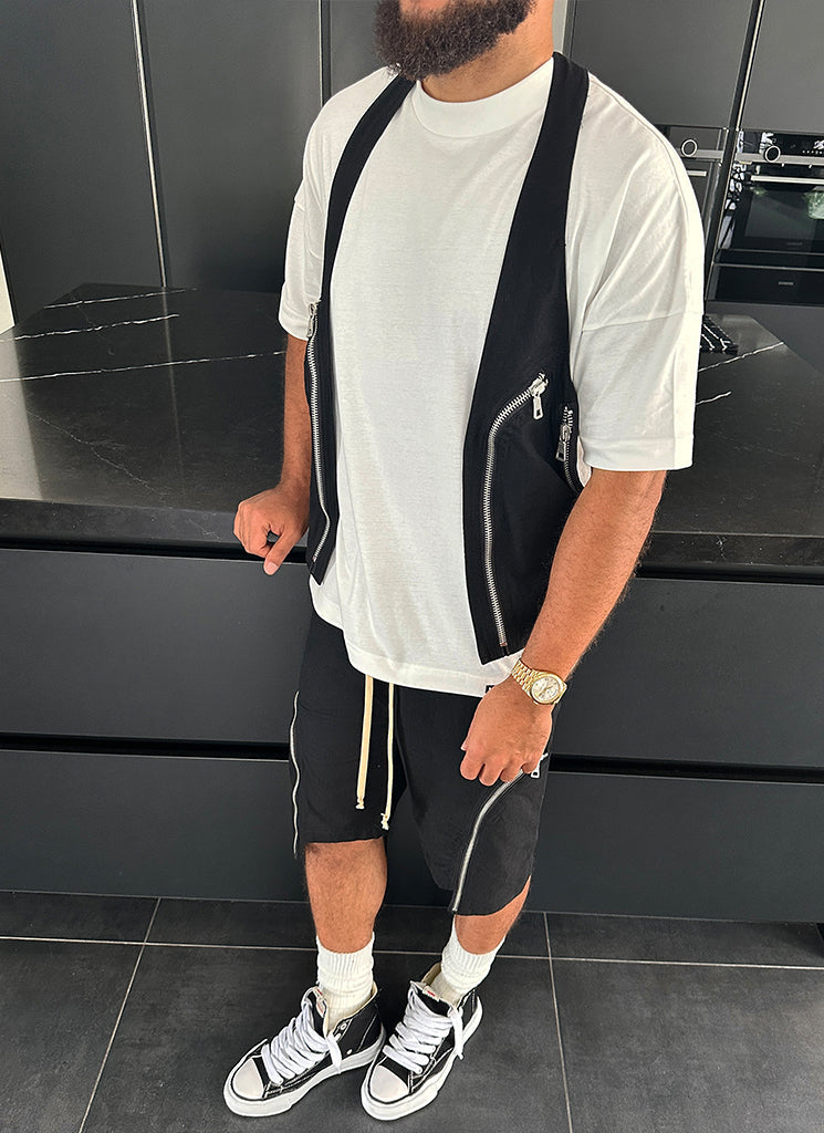 Short cargo vintage à fermeture éclair - Noir