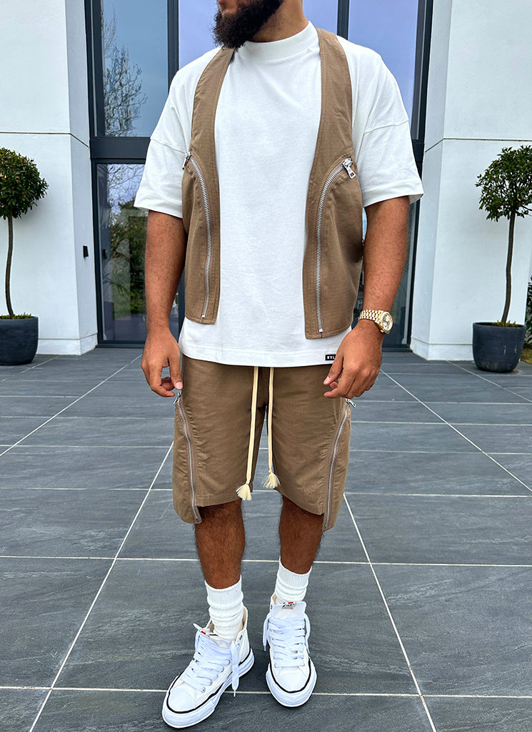 Short cargo vintage à fermeture éclair - Moka