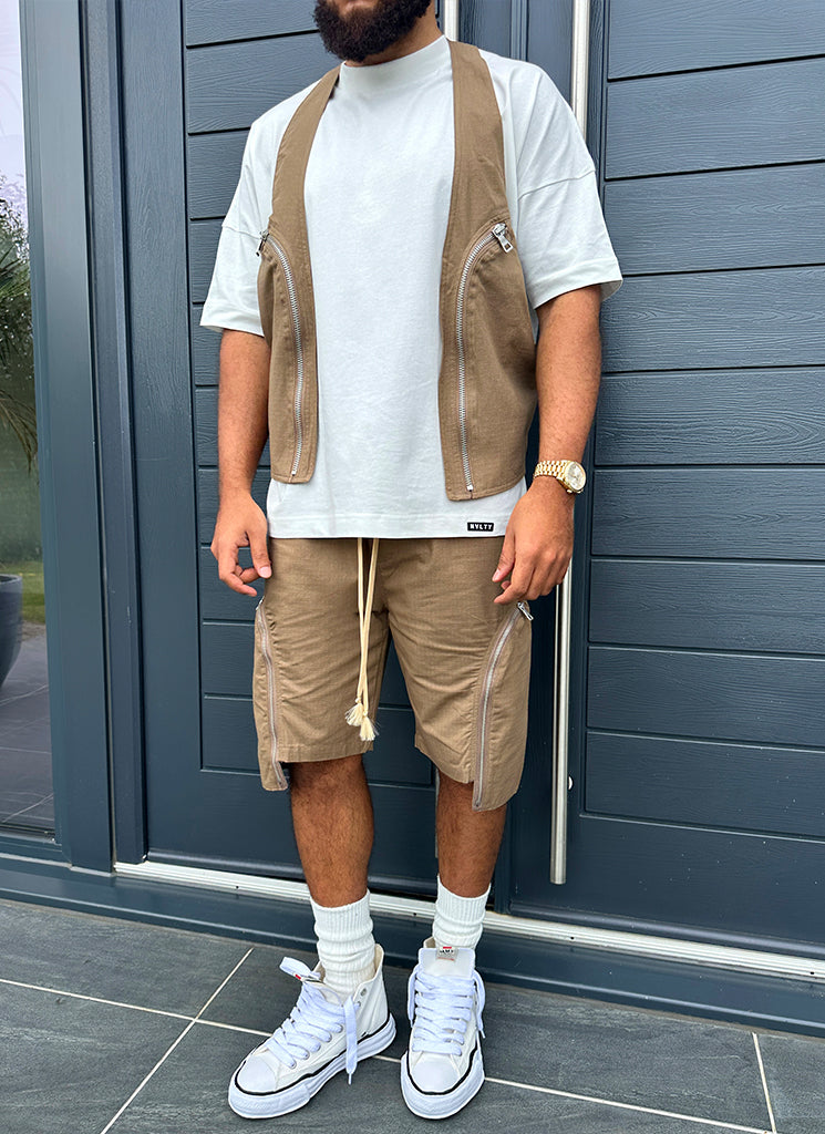 Short cargo vintage à fermeture éclair - Moka