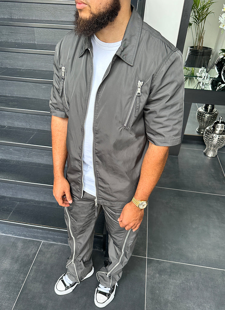 Chemise zippée en nylon - Gris