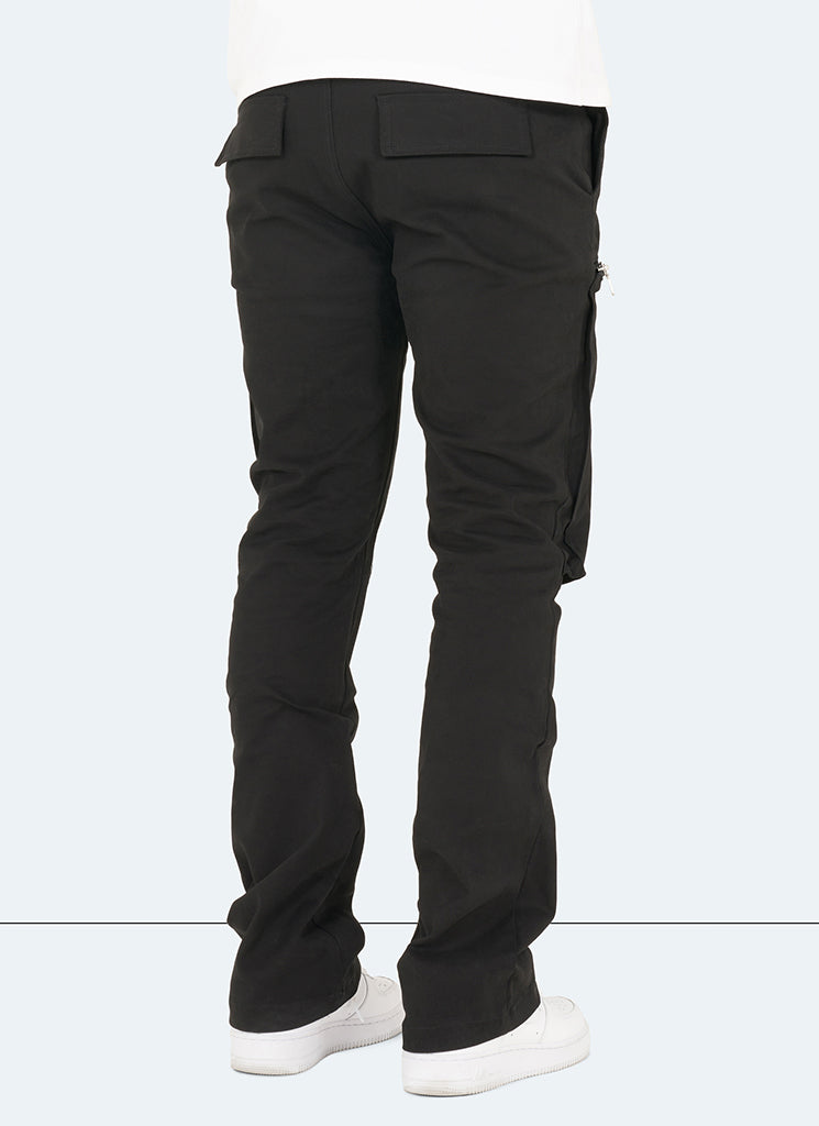 Pantalon cargo vintage évasé à fermeture éclair - Noir