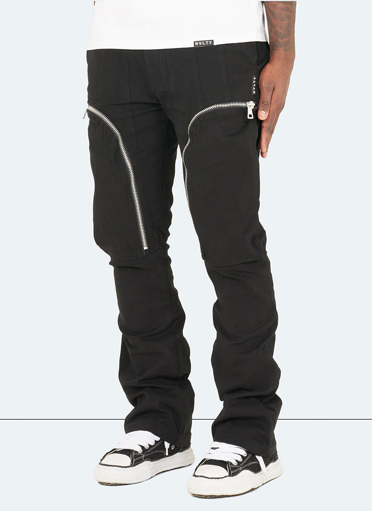 Pantalon cargo vintage évasé à fermeture éclair - Noir