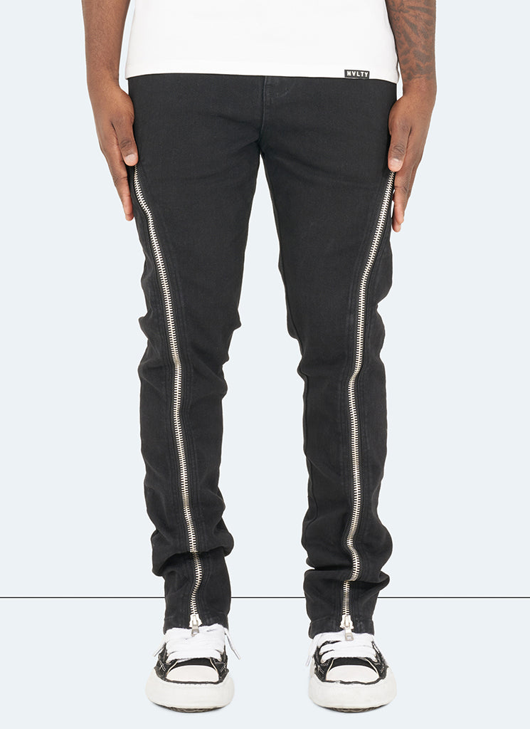 Vintage Flare Zipper Jeans - Schwarz