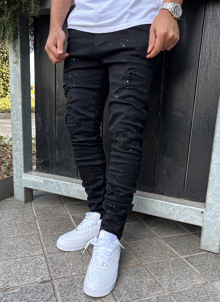 Jean Patchwork Paint - Noir
