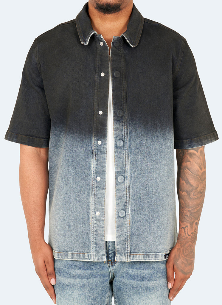 Chemise en jean vintage à décoloration profonde - Bleu
