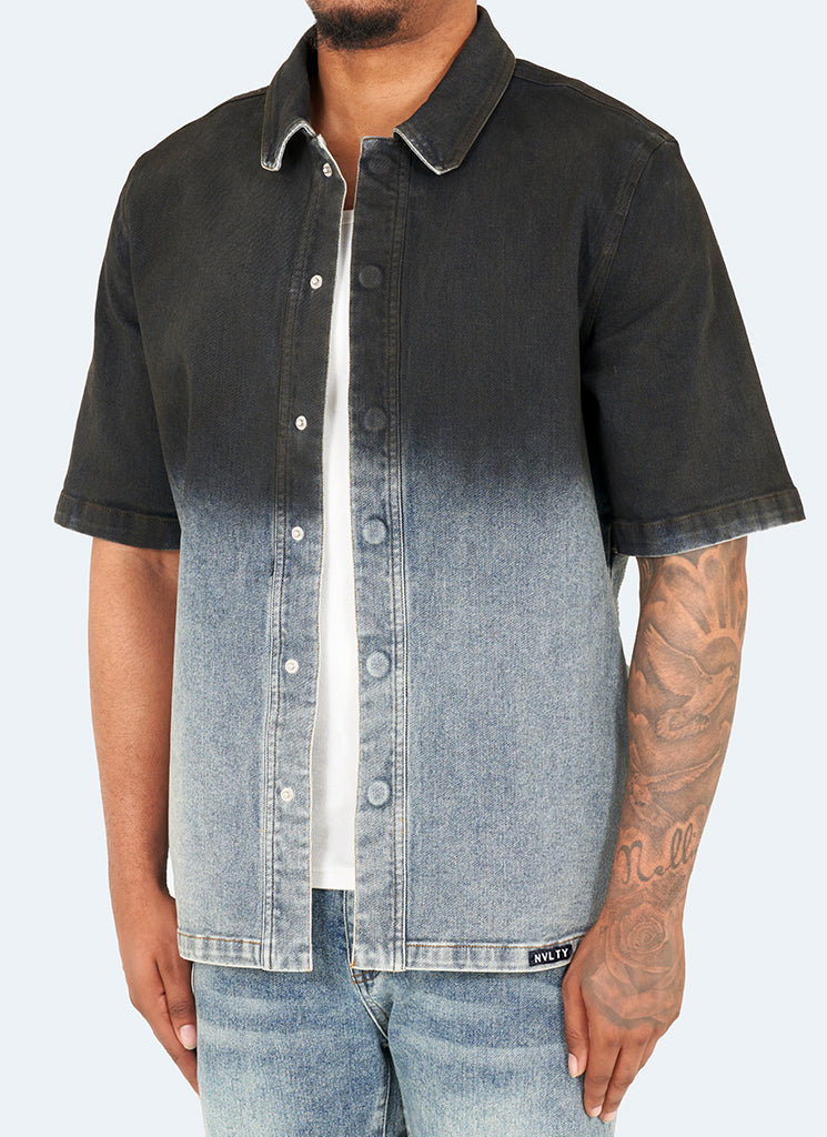 Chemise en jean vintage à décoloration profonde - Bleu