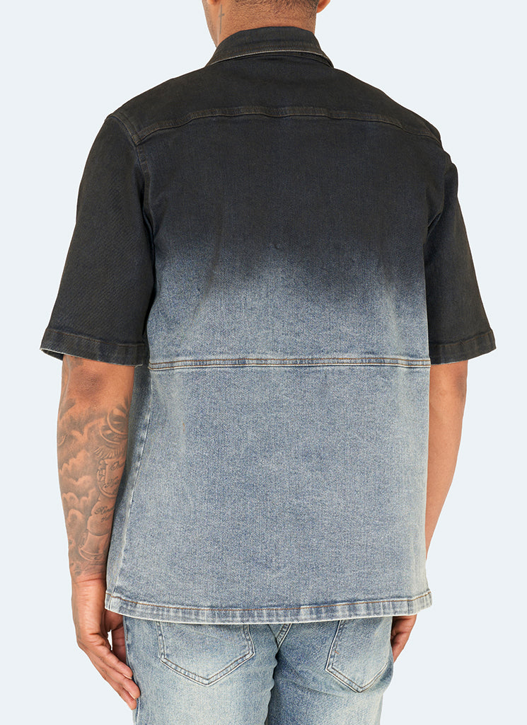 Chemise en jean vintage à décoloration profonde - Bleu