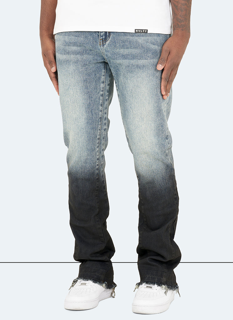 Jean évasé vintage délavé profond - Bleu