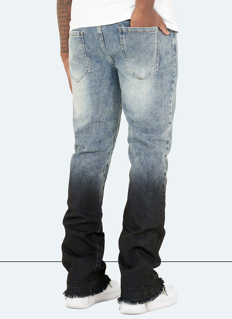 Jean évasé vintage délavé profond - Bleu