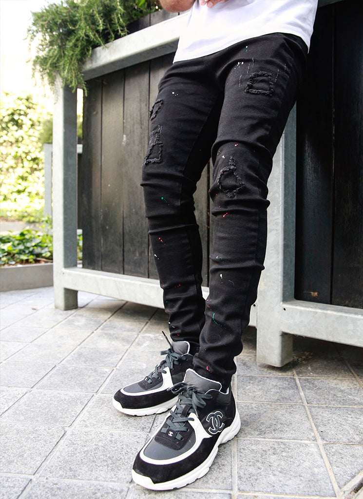Jean Patchwork Paint - Noir