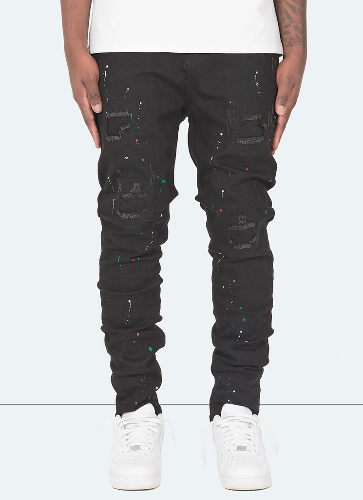 Jeans mit Patchwork-Patchwork - Schwarz