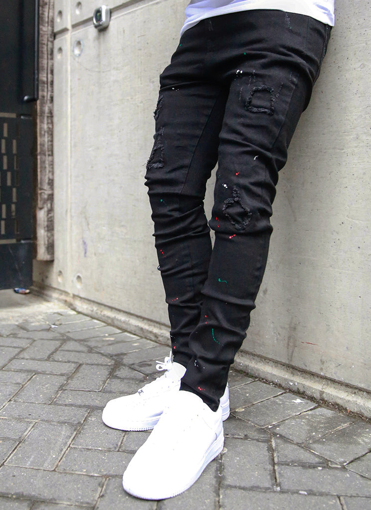 Jeans mit Patchwork-Patchwork - Schwarz