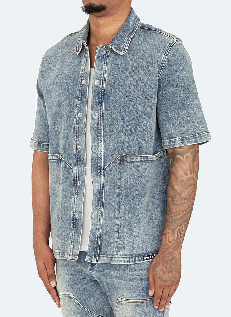 Chemise en jean vintage de charpentier - Bleu