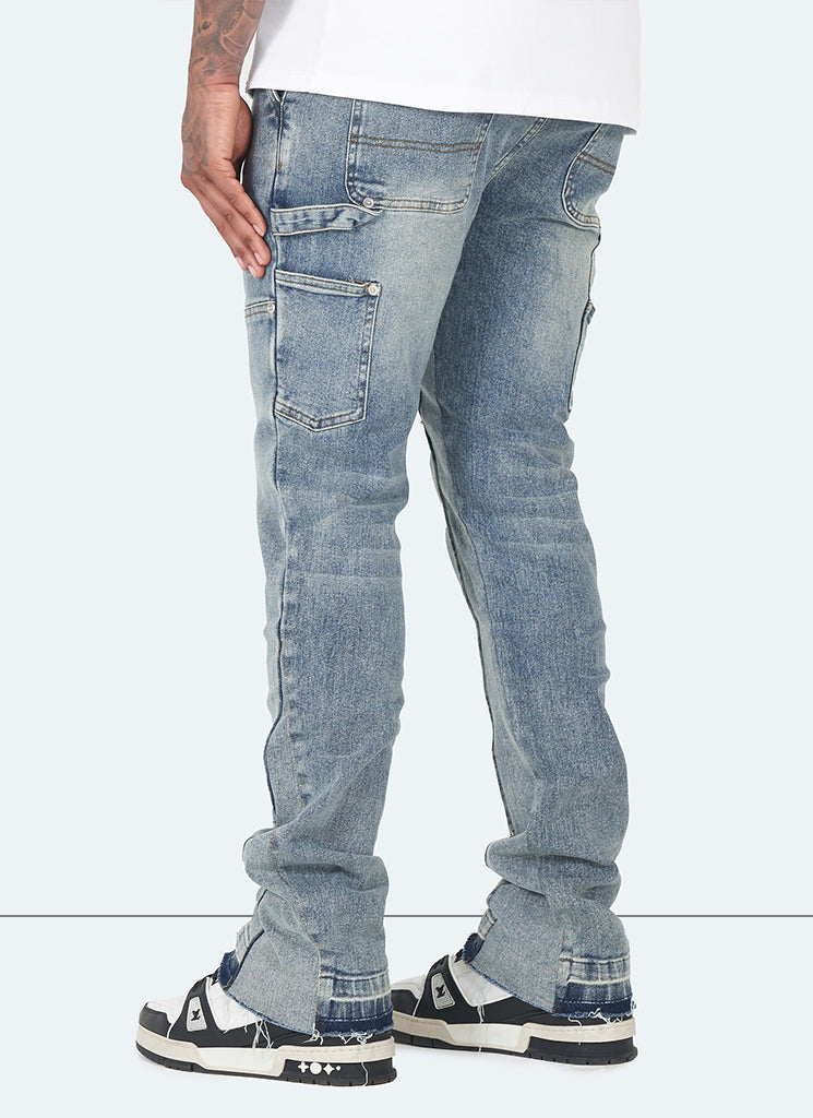 Jean évasé vintage de charpentier - Bleu
