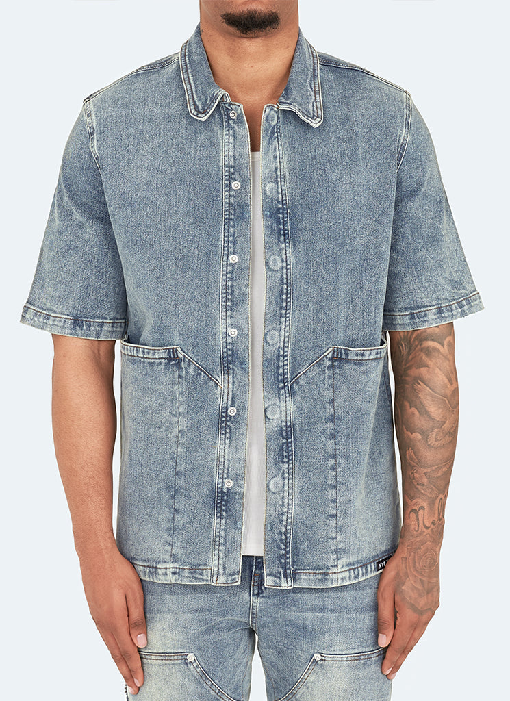 Chemise en jean vintage de charpentier - Bleu