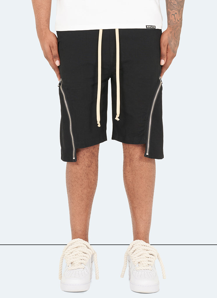 Short cargo vintage à fermeture éclair - Noir