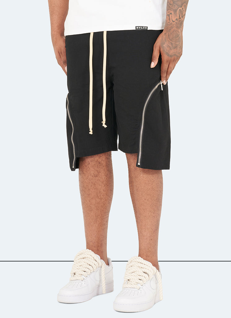 Short cargo vintage à fermeture éclair - Noir