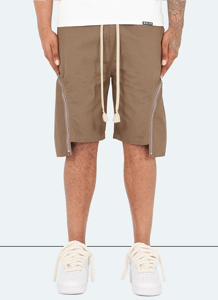 Short cargo vintage à fermeture éclair - Moka