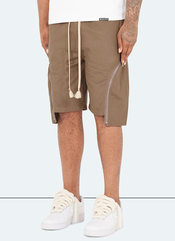 Short cargo vintage à fermeture éclair - Moka