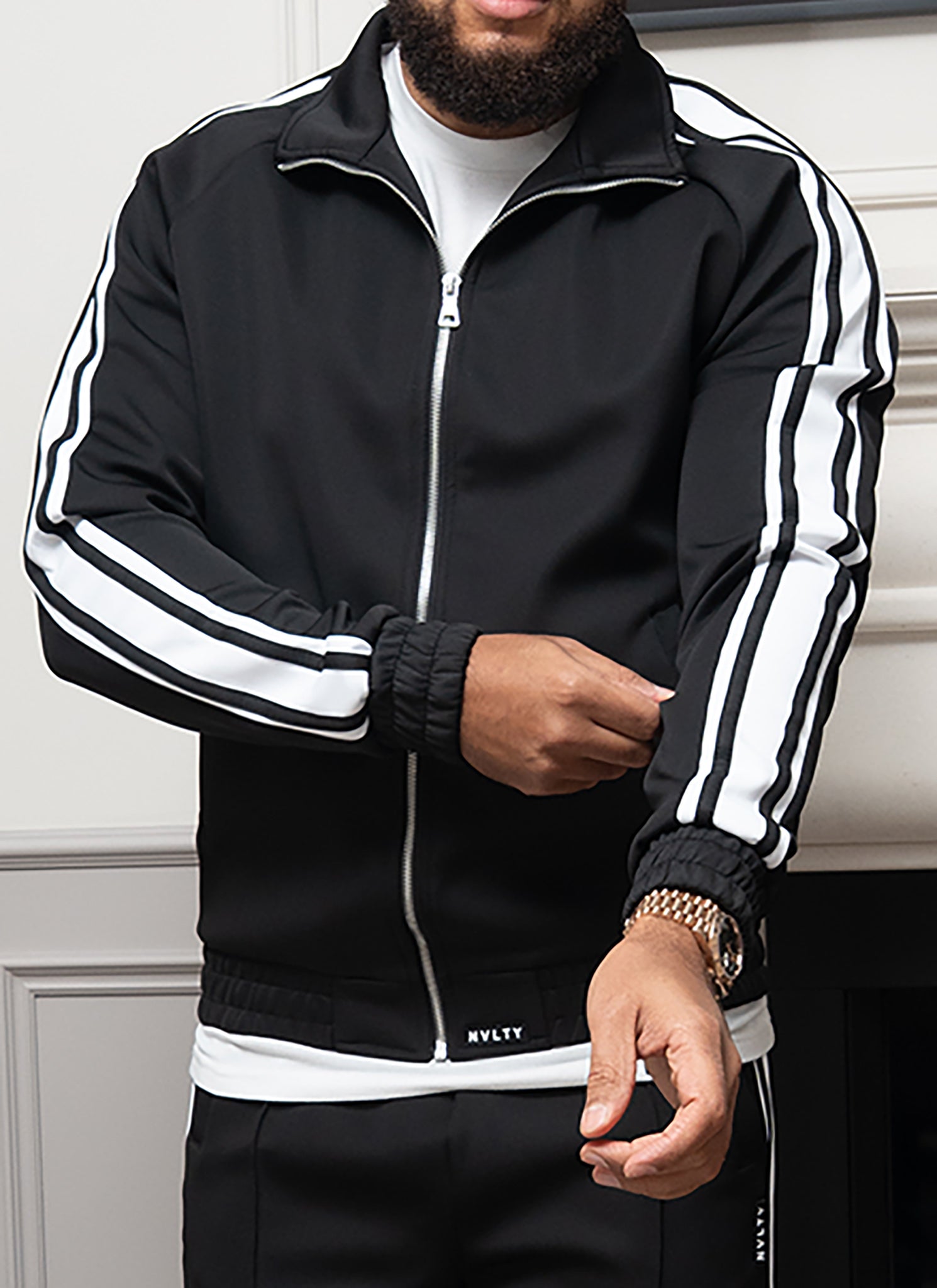 Panelled Luxe Track Jacket - Black