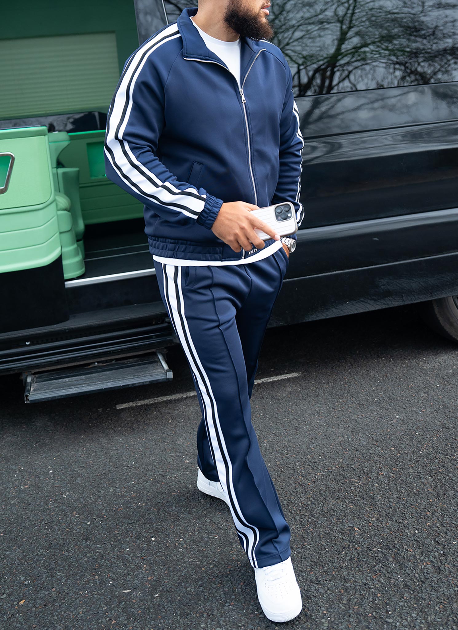 Panelled Luxe Track Jacket - Navy