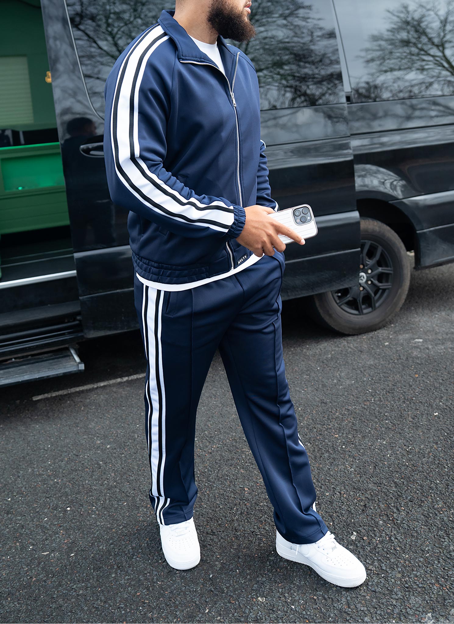 Panelled Luxe Track Jacket - Navy