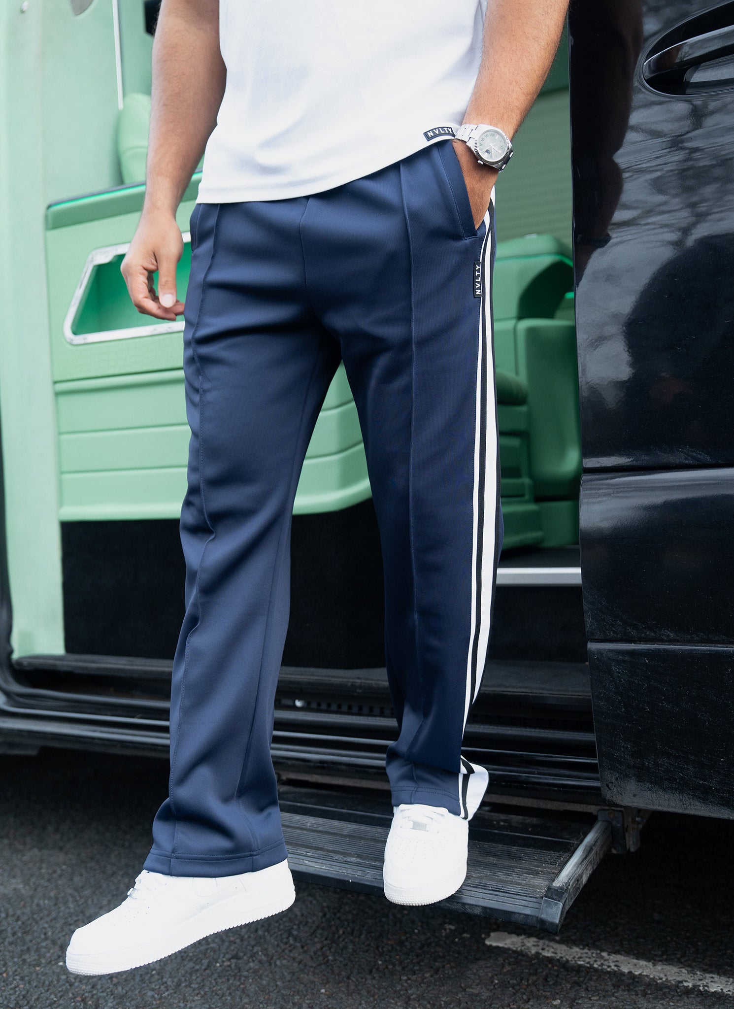 Panelled Luxe Track Pants - Navy