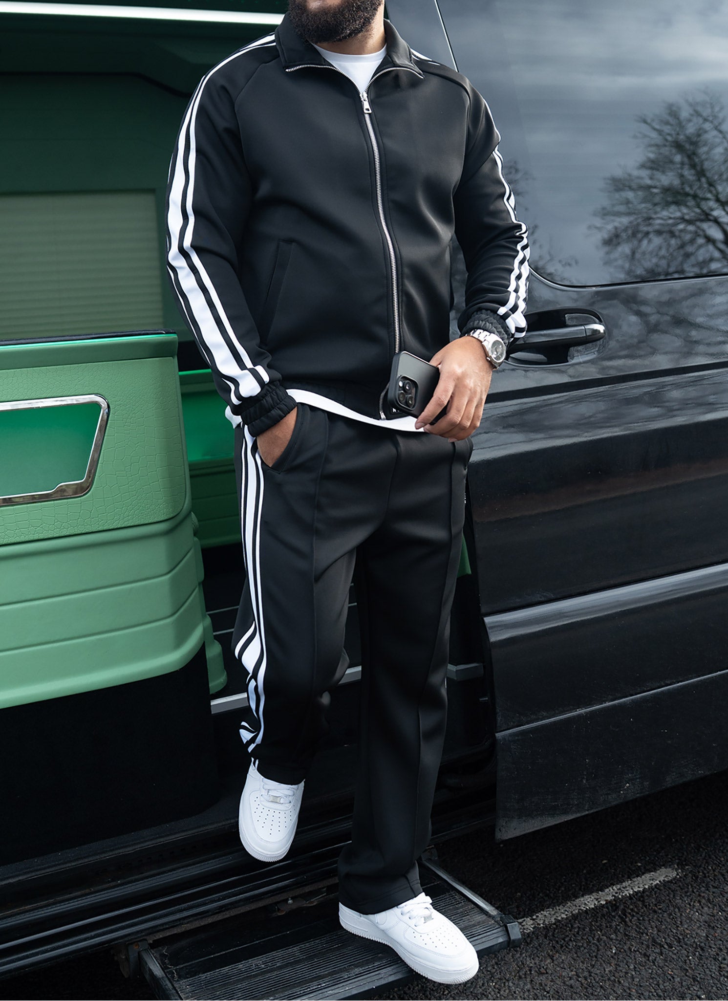 Panelled Luxe Track Jacket - Black