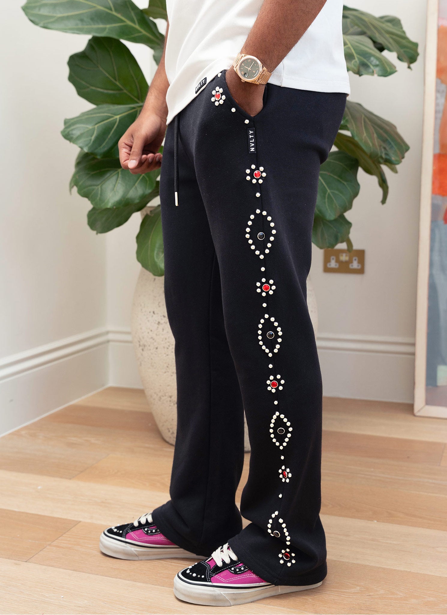 Vintage Studded Flare Joggers - Black