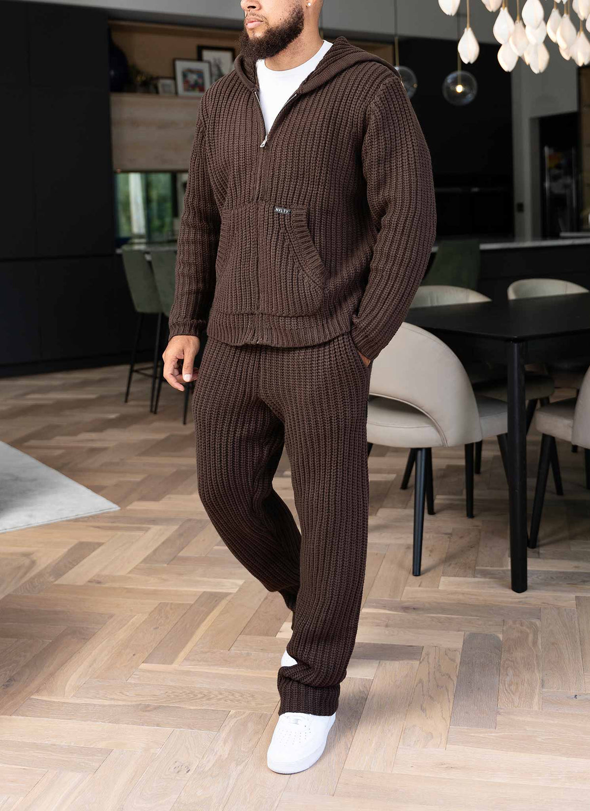 Heavyweight Knitted Zip Hoodie - Brown