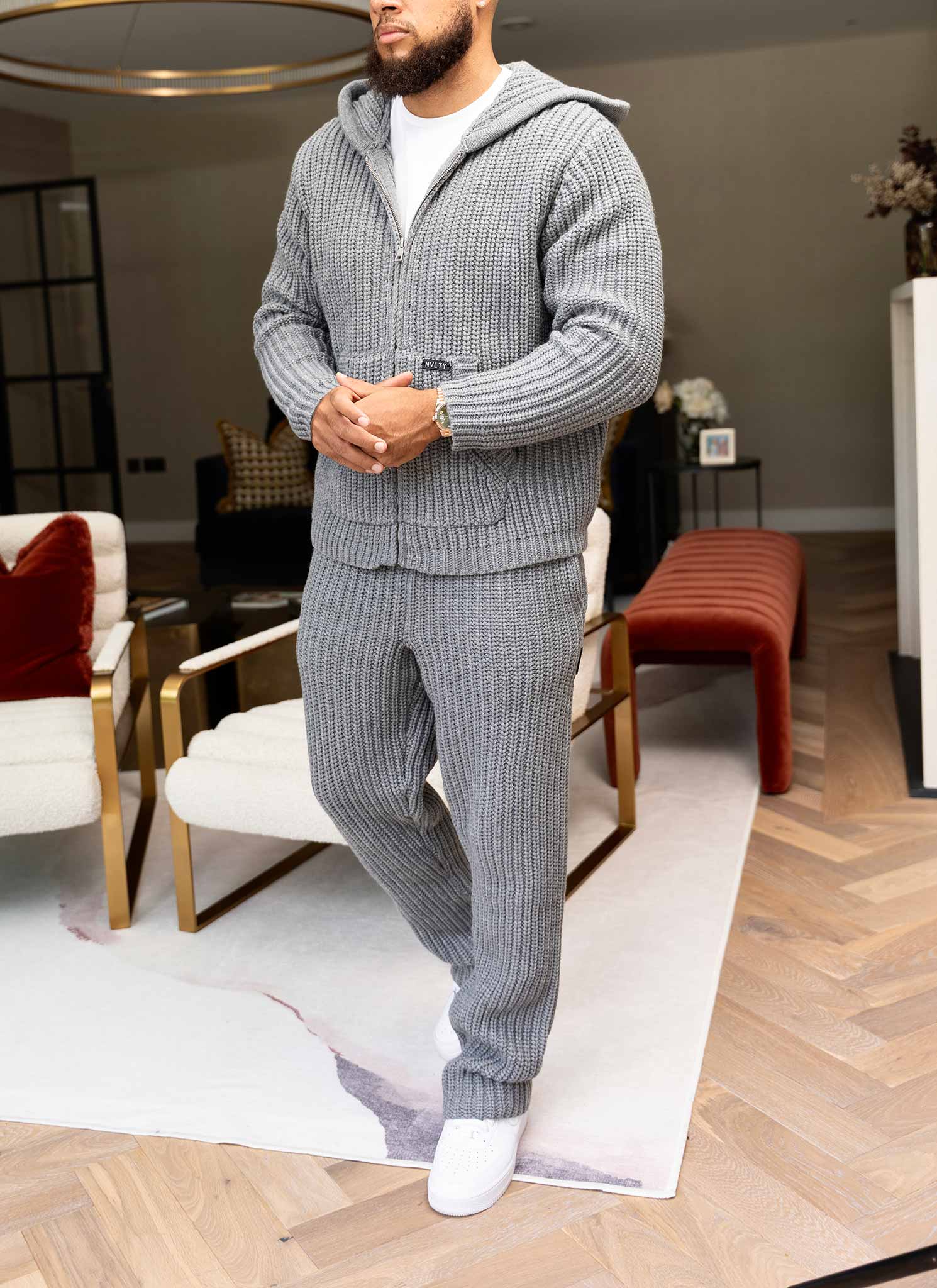 Heavyweight Knitted Zip Hoodie - Grey