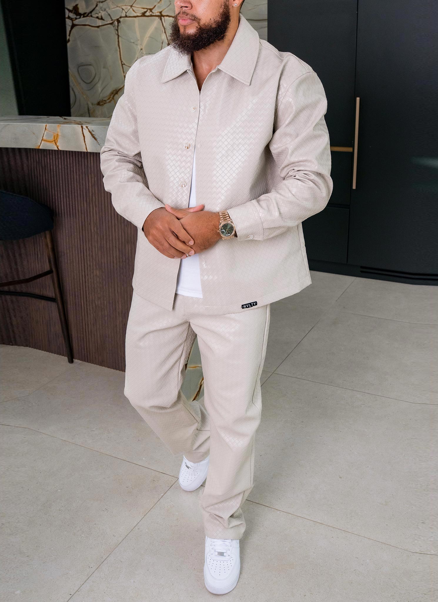 Leather Interlock Shirt - Ivory