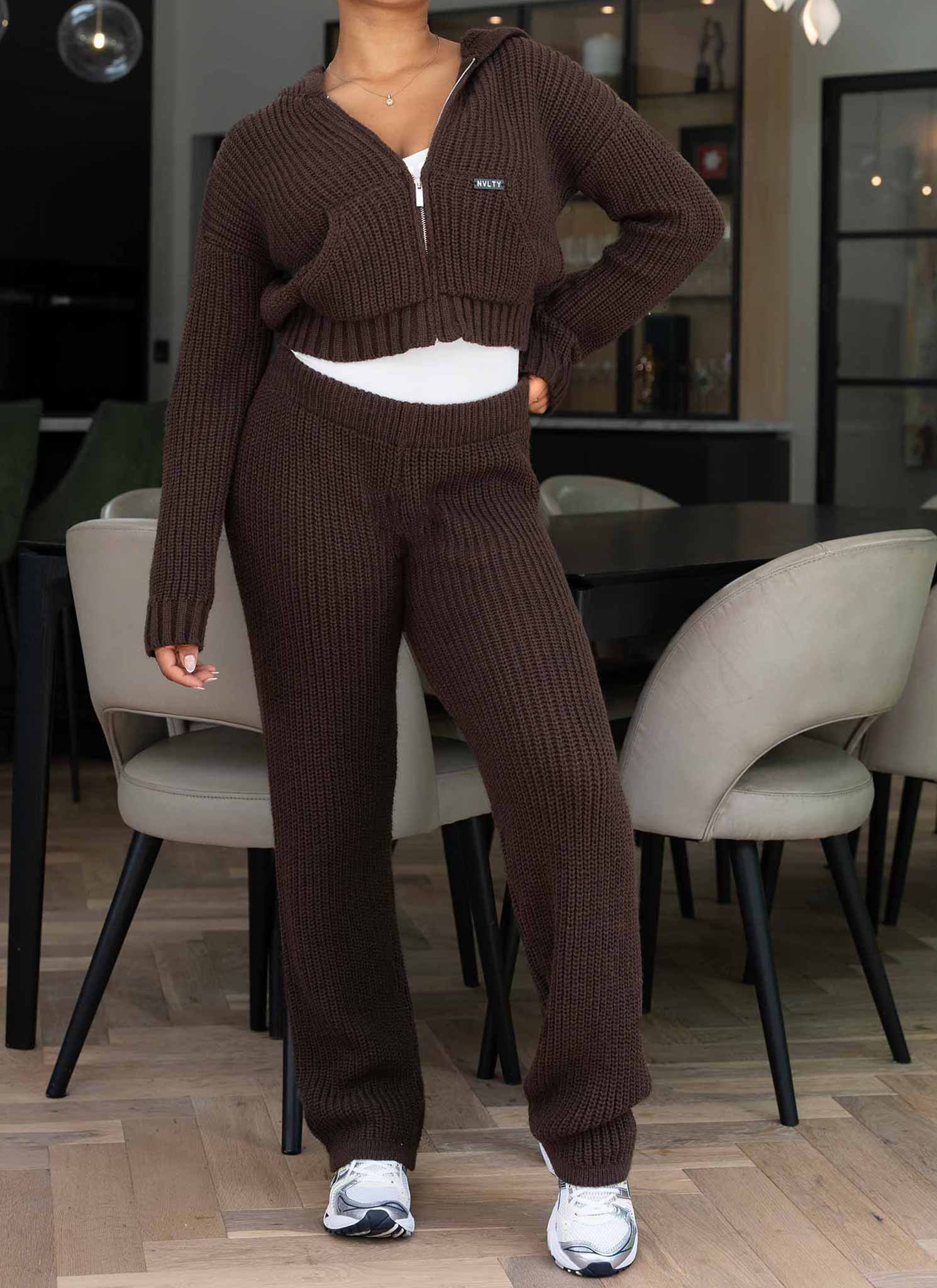 Heavyweight Knitted Zip Hoodie - Brown