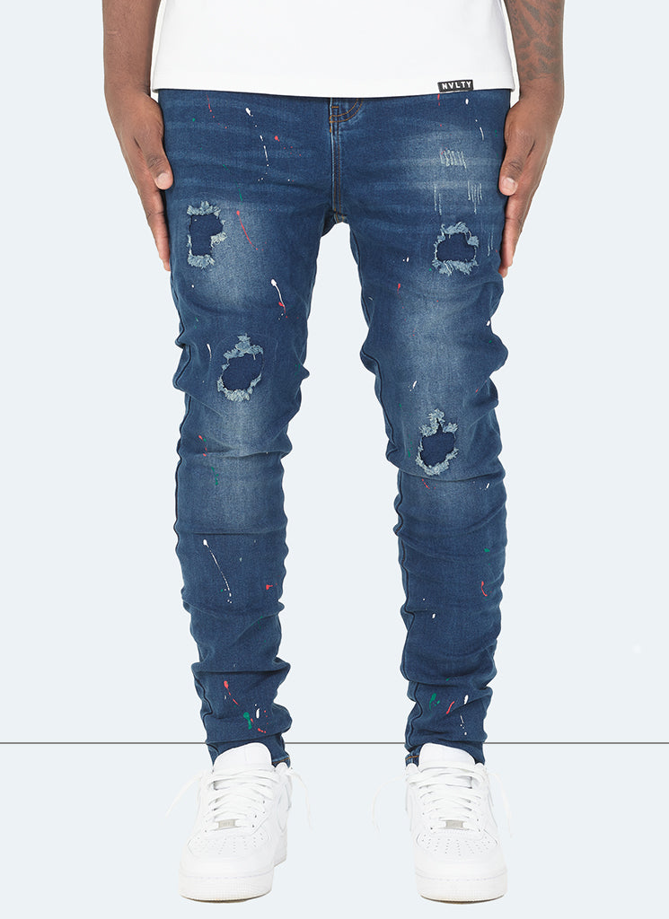 Jean Patchwork Paint - Bleu foncé