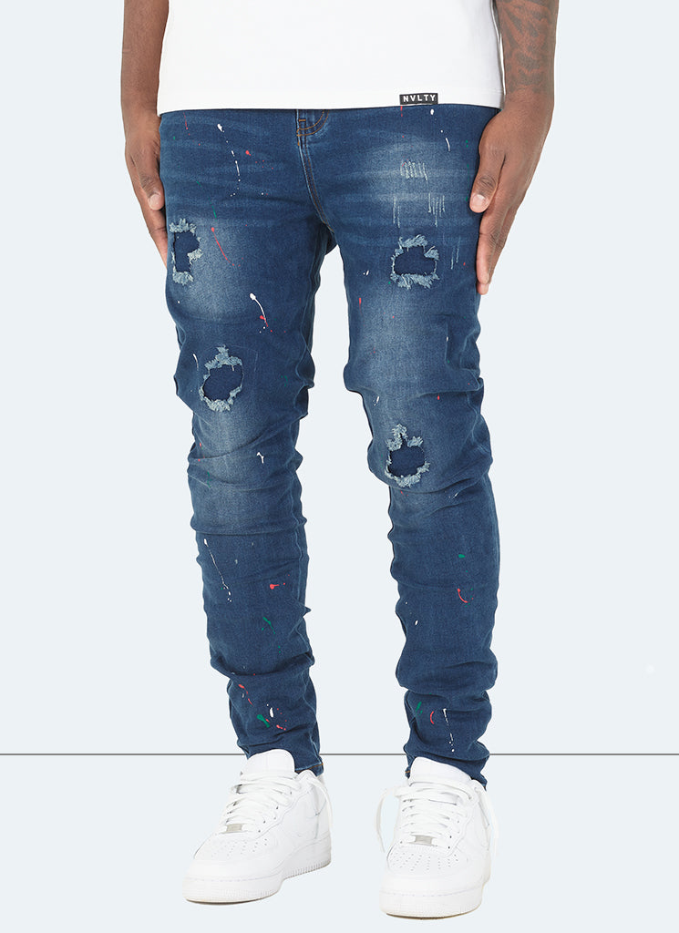 Jean Patchwork Paint - Bleu foncé