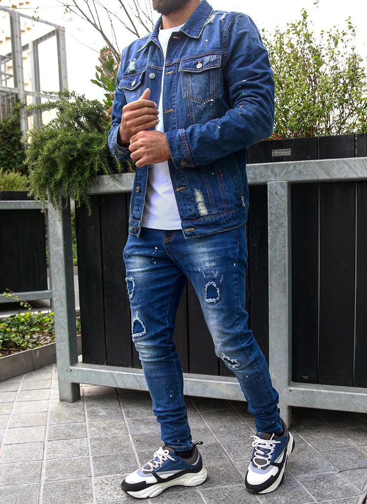 Jean Patchwork Paint - Bleu foncé