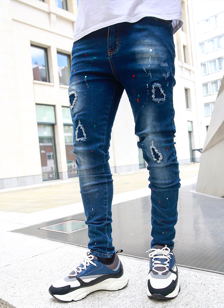 Jean Patchwork Paint - Bleu foncé