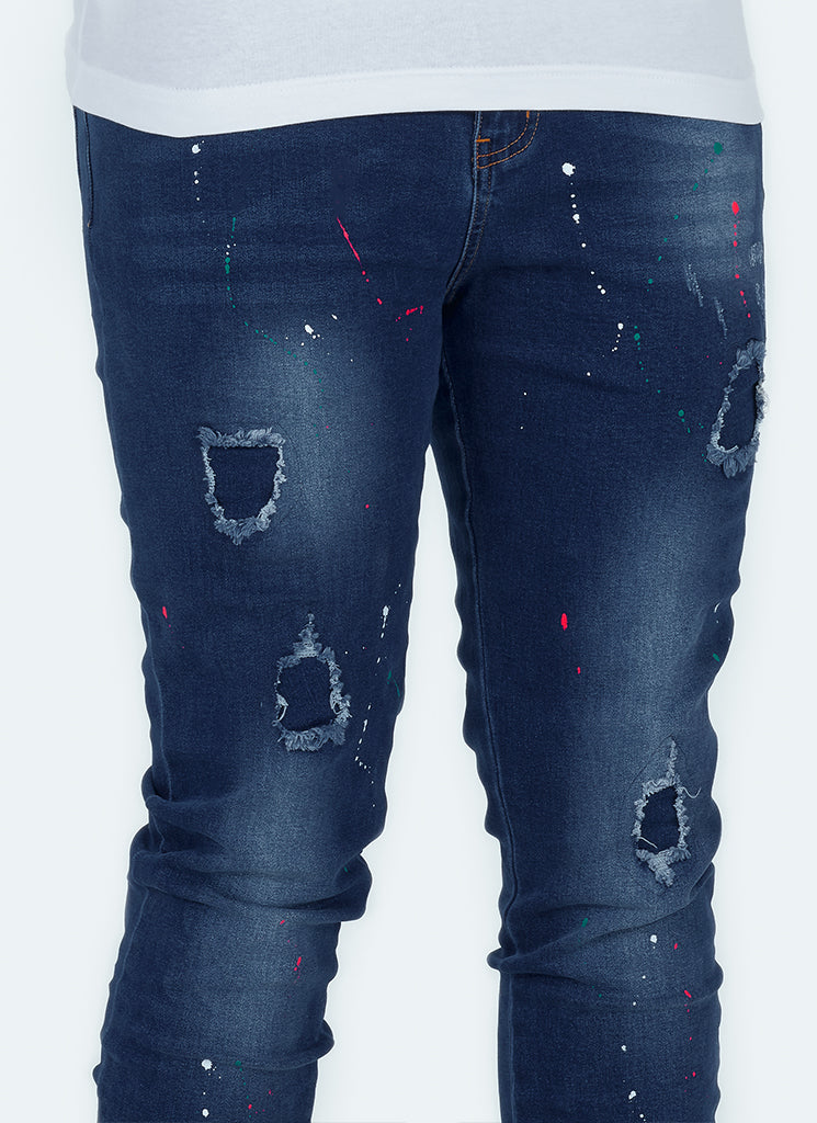 Jean Patchwork Paint - Bleu foncé