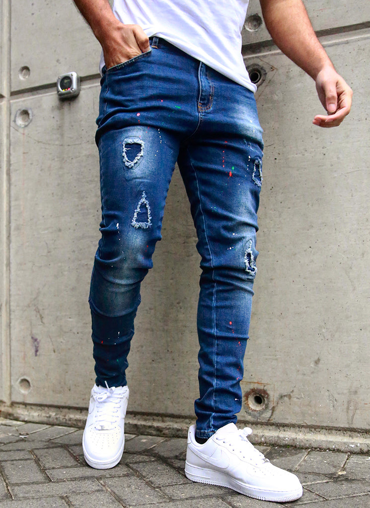 Jean Patchwork Paint - Bleu foncé