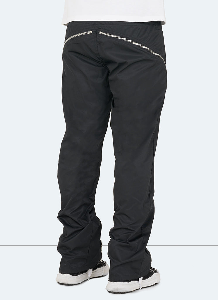 Pantalon évasé en nylon avec fermeture éclair - Noir