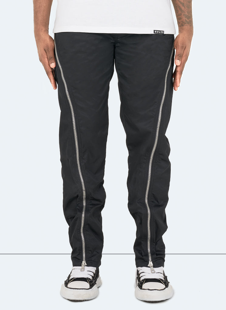 Pantalon évasé en nylon avec fermeture éclair - Noir