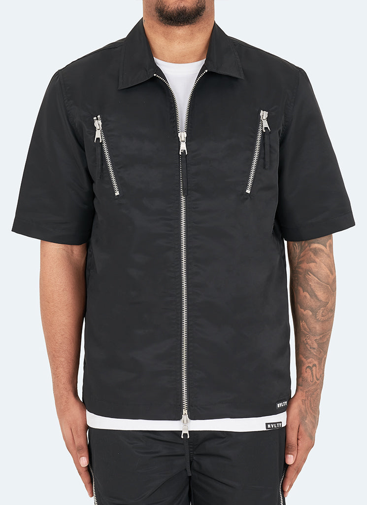Chemise zippée en nylon - Noir