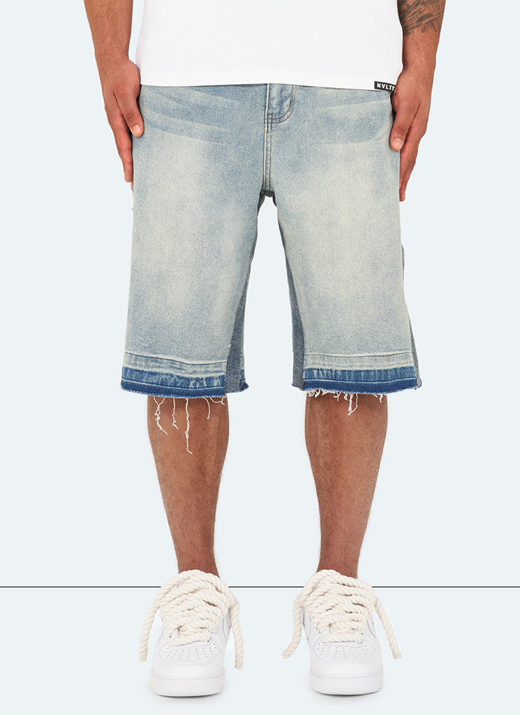 Short en jean évasé vintage - Bleu