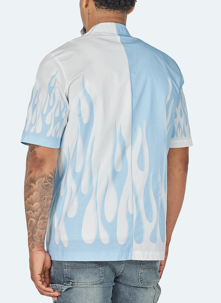 Flame Open Collar Shirt - Weiß/Blau