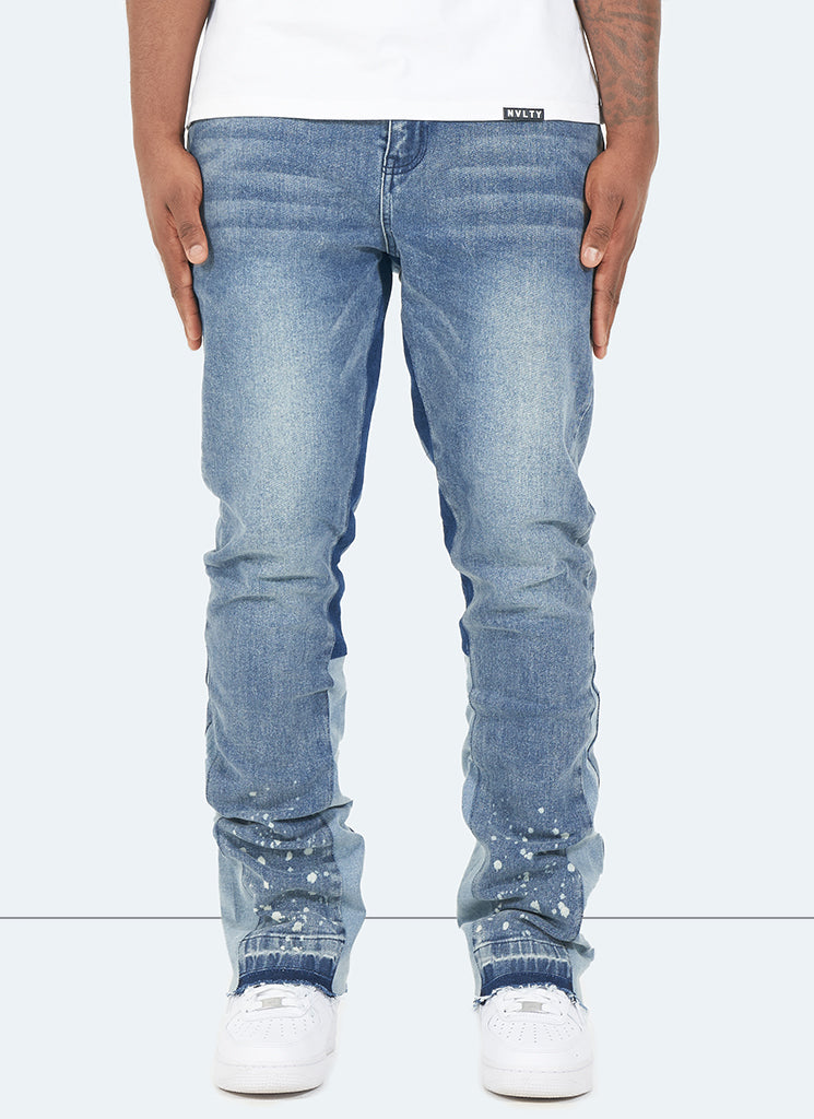 Jean évasé vintage peint - Bleu
