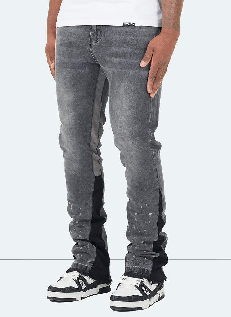 Jean évasé vintage peint - Gris