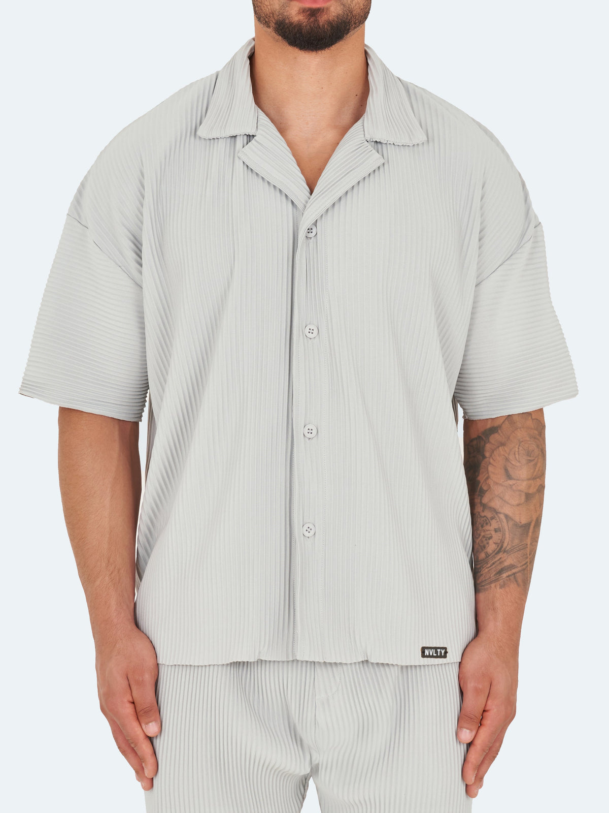 Chemise plissée à épaules tombantes - Gris